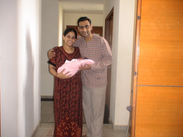 at the doorstep with my parents...